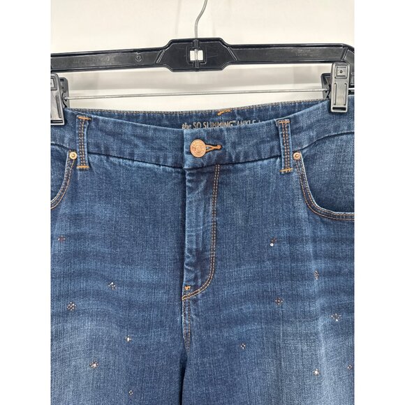 Chicos 2.5 So Slimming Ankle Jeans Blue Denim Rhinestone Accents womens size 14 - Picture 3 of 5